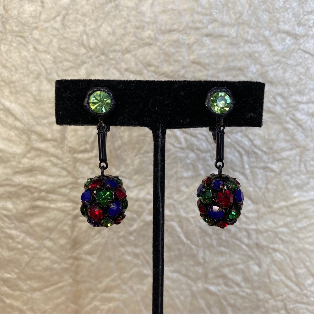 Vintage Crystal Hanging Multicolor Ball Clip Ons